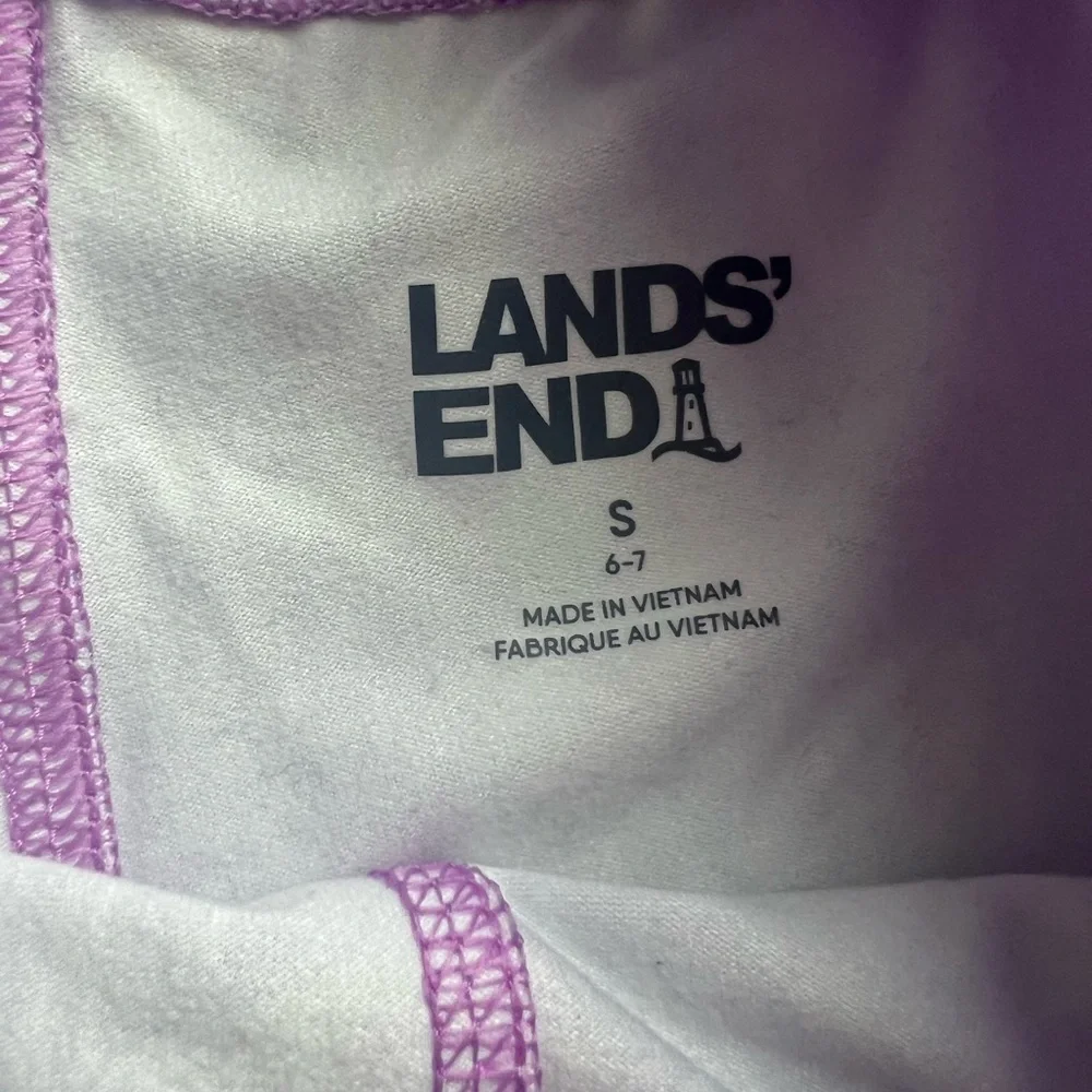 Lands’ End Girls’ leggings - purple marble swirl pattern with side pocke…